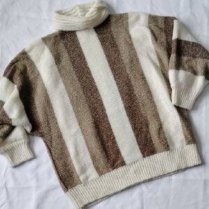 Vintage Forelli Sweater Neutral Stripe Cowl Neck Bat Wing 80s Size 22/24